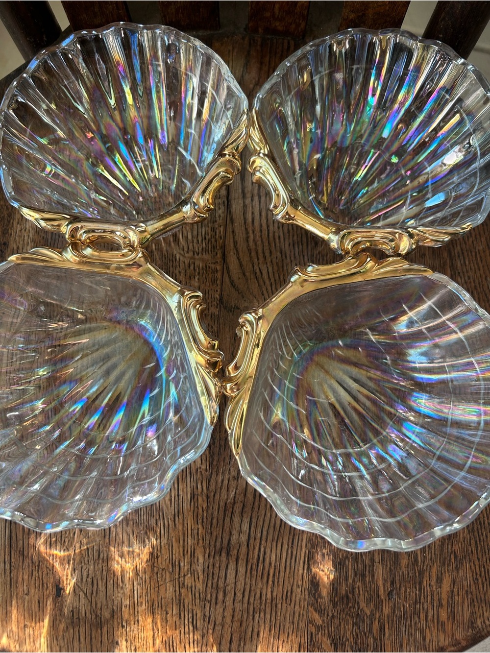 Vintage Hasegawa Glass "Venus" iridescent clamshell bowls, 4